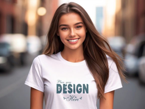 Download Nice Woman White T-shirt Mockup Template - Mockup Collection