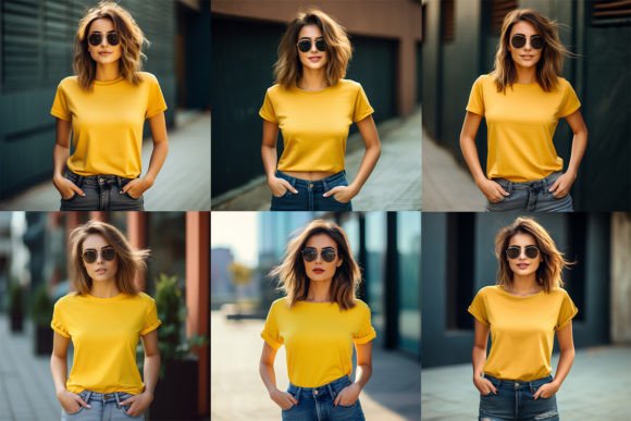 Download Beautiful Girl Yellow T Shirt PSD Mockup - Mockup Collection