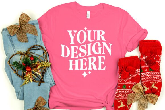 Download Christmas Bella Canvas 3001 Mockup Pink - Mockup Collection