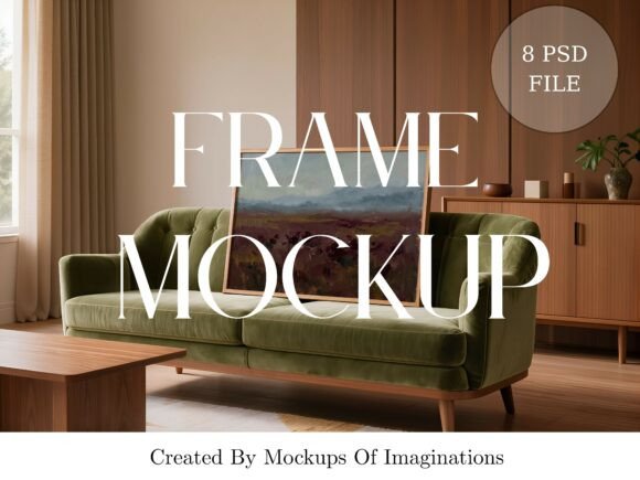 Download Green Sofa &amp; Wood Frame Mockup Bundle - Mockup Collection