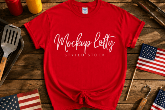 Download 4th of July Gildan 5000 Flat Lay Mockup - Mockup Collection