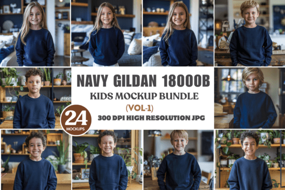 Download Navy Gildan 18000b KIds Mockup Bundle - Mockup Collection