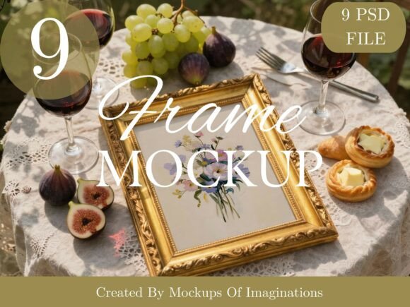 Download 9 Vintage Gold Frame Mockup Bundle - Mockup Collection
