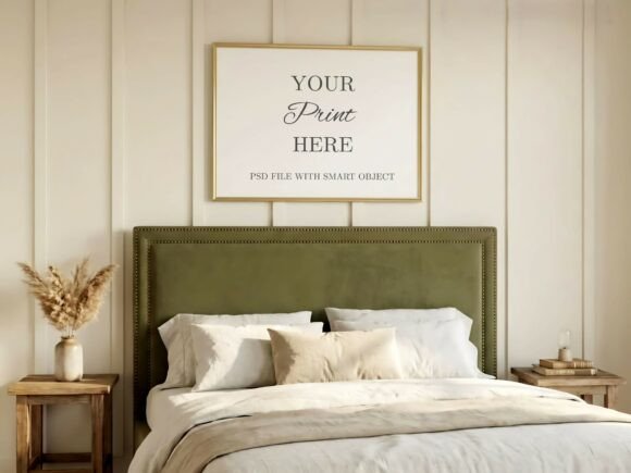 Download Japandi Bedroom Horizontal Frame Mockup - Mockup Collection