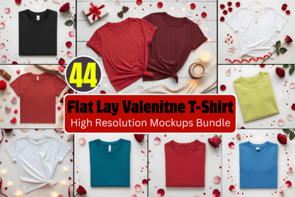 Download Flat Lay Valenitne T-Shirt Mockups Bundl - Mockup Collection