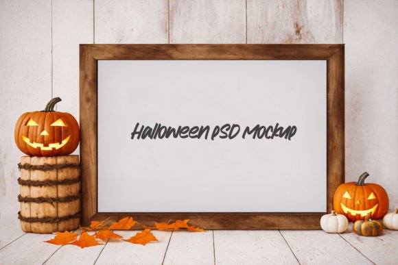 Download Halloween Frame PSD Mockup with Pumpkins - Mockup Collection