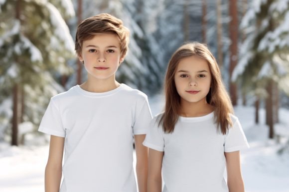 Download Kids White T-Shirt Mockups in Winter - Mockup Collection