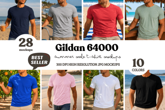 Download Gildan 64000 Summer Male T-Shirt Mockups - Mockup Collection