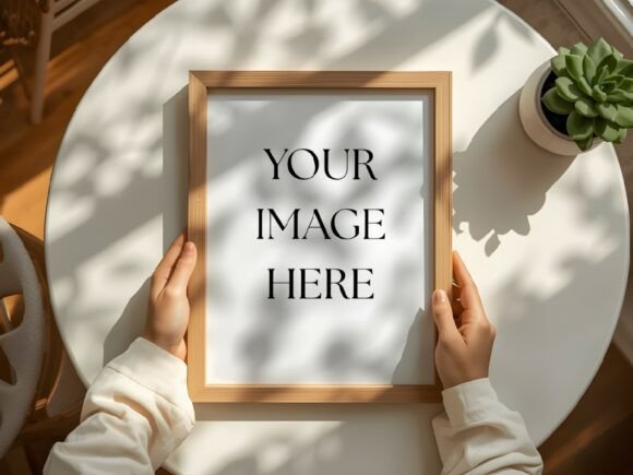 Download Flat Lay Hands Holding Frame Mockup - Mockup Collection