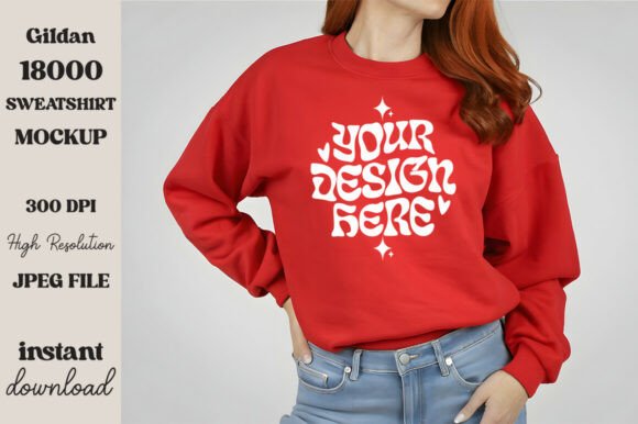 Download Gildan 18000 Sweatshirt Red Mockup - Mockup Collection