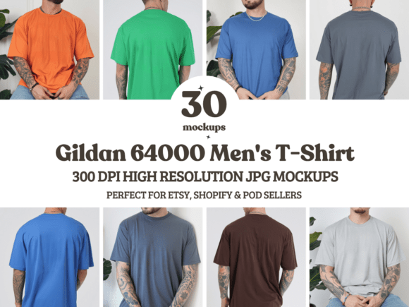 Download Gildan 64000 Men's T-Shirt Mockup Bundle - Mockup Collection