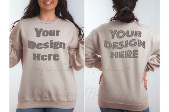 Download Gildan 18000 Sand Mockup Front and Back - Mockup Collection
