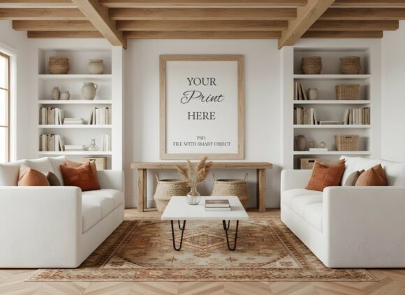 Download Rusti Boho Living Room Frame Mockup PSD - Mockup Collection