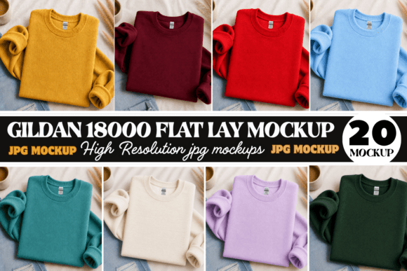 Download Gildan 18000 Flat Lay Sweatshirt Mockups - Mockup Collection