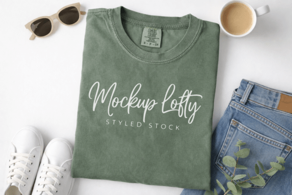 Download C1717 Moss Flat Lay T-shirt Mockup - Mockup Collection