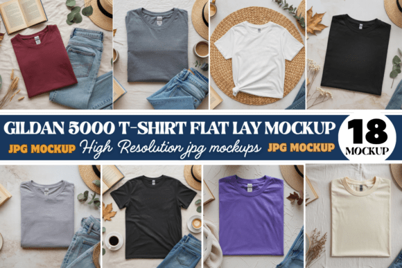 Download Gildan 5000 Flat Lay Mockup Bundle - Mockup Collection