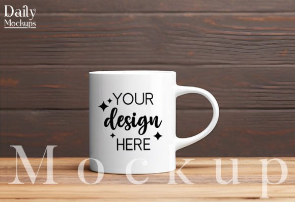 Download White Ceramic Mug Mockup on Wooden Floor - Mockup Collection