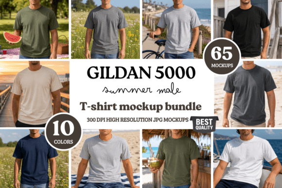 Download Gildan 5000 Summer Male T-shirt Mockups - Mockup Collection