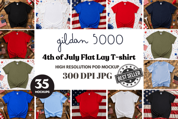 Download Gildan 5000 4th of July Flat Lay Mockups - Mockup Collection
