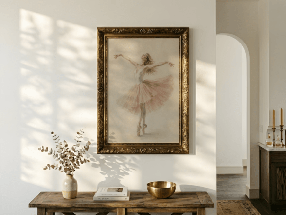 Download Gold Vintage Frame Mockup Console Table - Mockup Collection