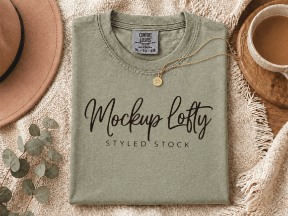 Download Comfort Colors 1717 Khaki Flatlay Mockup - Mockup Collection