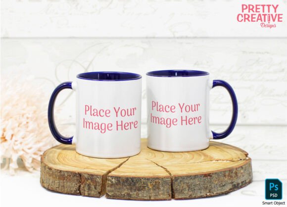 Download Navy Handle Twin Mug Smart PSD Mockup - Mockup Collection