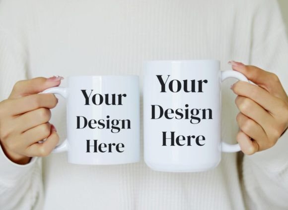 Download Two Size Girl Holding Coffee Mug Mockup - Mockup Collection