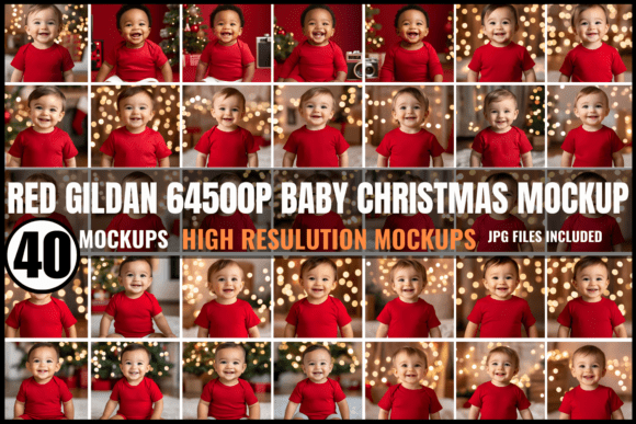 Download Red Gildan 64500P Baby Christmas Mockups - Mockup Collection