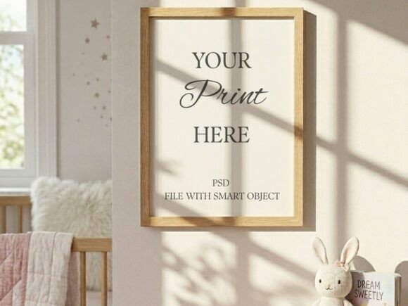 Download Nursery Wall Frame Mockup Pink Dresser - Mockup Collection