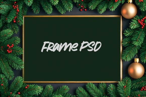 Download Christmas Horizontal Gold Frame Mockup - Mockup Collection