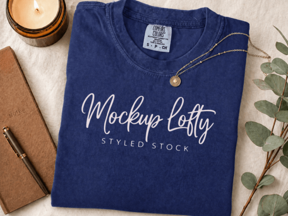 Download True Navy C1717 Flat Lay T-shirt Mockup - Mockup Collection