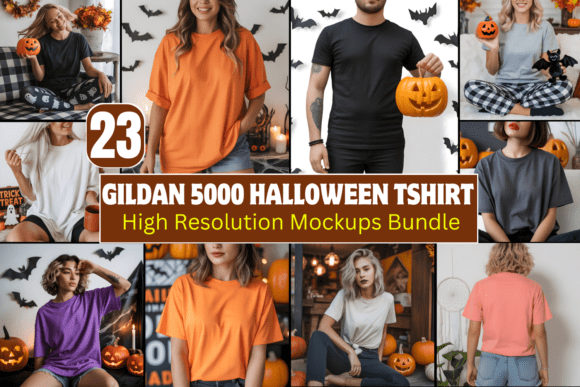 Download Gildan 5000 Halloween Tshirt Mockups Bun - Mockup Collection