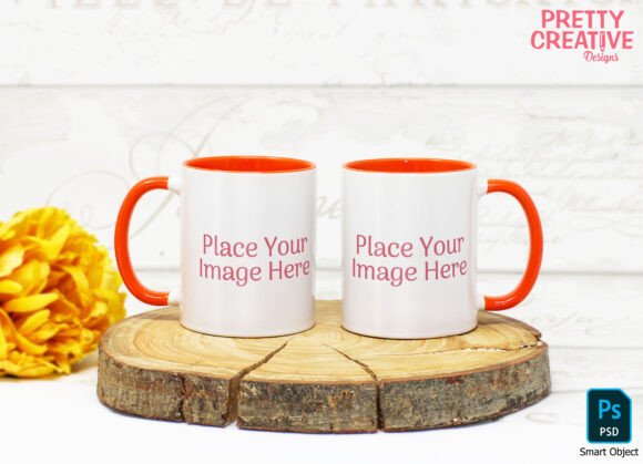 Download Orange Handle Twin Mug Smart PSD Mockup - Mockup Collection