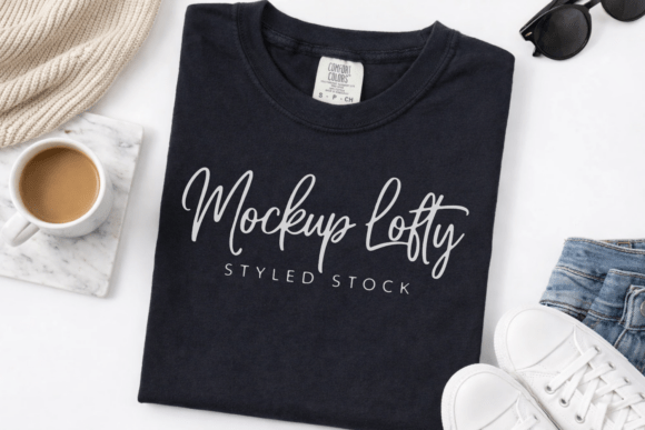 Download C1717 Black Flat Lay T-shirt Mockup - Mockup Collection