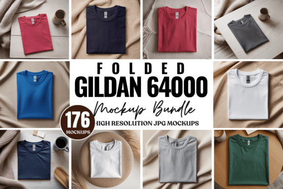 Download Gildan 64000 Folded Tshirt Mockup Bundle - Mockup Collection