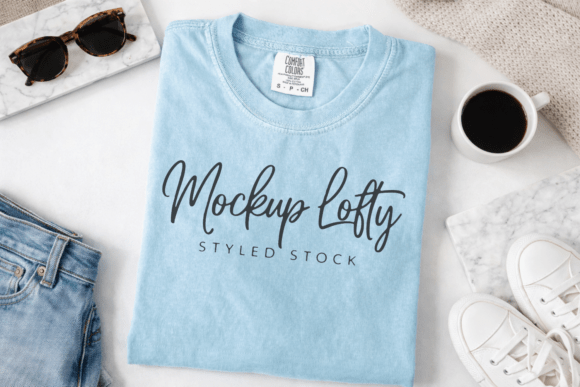 Download C1717 Chambray Flat Lay T-shirt Mockup - Mockup Collection