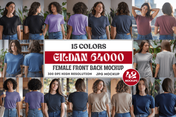 Download Gildan 64000 Front and Back Mockup Bundl - Mockup Collection