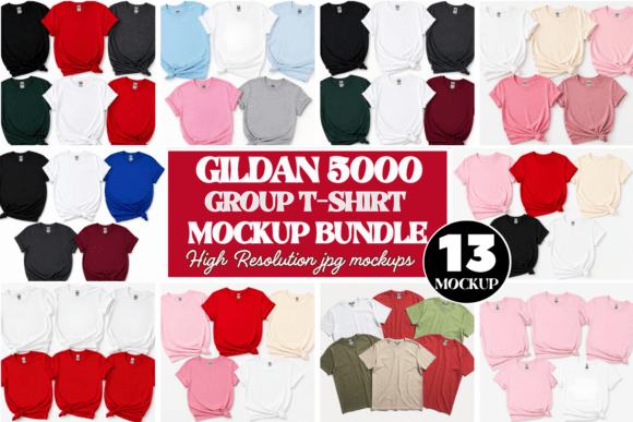 Download Gildan 5000 Group T-Shirt Mockup Bundle - Mockup Collection