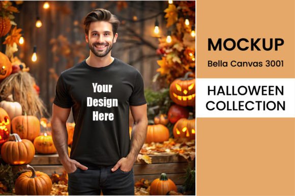 Download Halloween Mens Black T-shirt Mockup PNG - Mockup Collection
