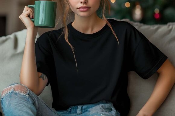 Download Christmas Black Shirt Mockup Girl - Mockup Collection