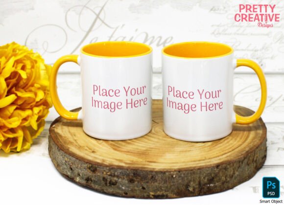 Download Yellow Handle Twin Mug Smart PSD Mockup - Mockup Collection