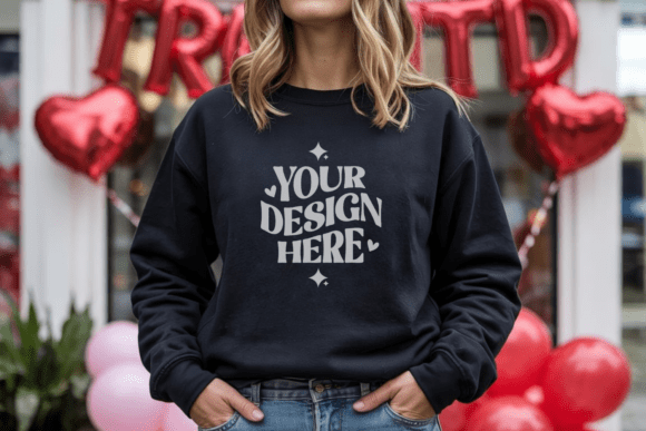 Download Valentine Gildan 18000 Black Mockup 6 - Mockup Collection