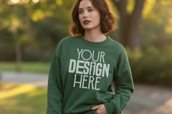 Download Gildan Forest Green Sweatshirt Mockup - Mockup Collection