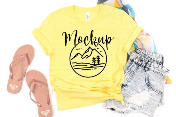 Download Bella Canvas 3001 Yellow Beach Mockup - Mockup Collection
